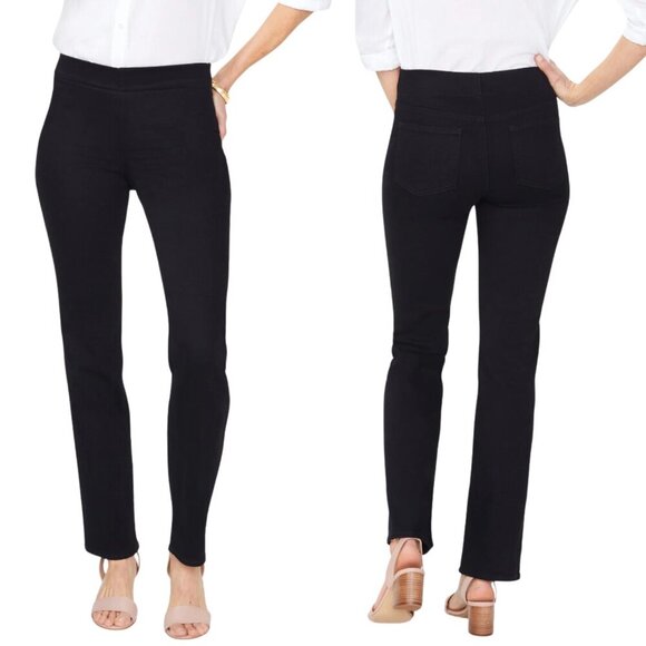 NWT NYDJ Marilyn Straight Pull-On Jeans in Black Sz. 12P - Picture 1 of 6